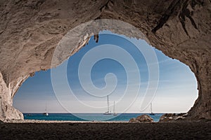 Inside a cave at Cala Luna beach