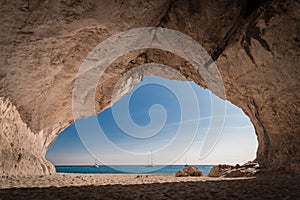 Inside a cave at Cala Luna beach