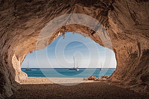 Inside a cave at Cala Luna beach