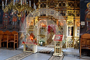 Inside church of Cheia Monastery, Romania photo