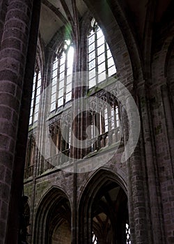 Inside the church of Mont Saint Michel, Normandy, France