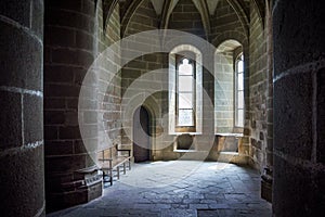 Inside the church of Mont Saint Michel, Normandy, France