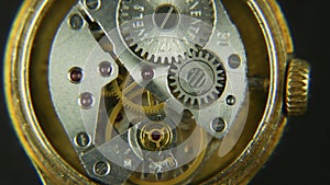 Inside of Clockwork, Close Up Old Clock Mechanism