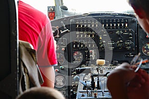 Inside the cockpit of the old plane