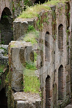 Inside Colosseum - details - landmark attraction in Rome, Italy