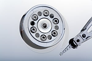 Inside computer hard drive.