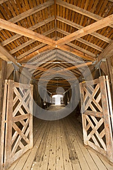 Inside the Comstock Covered Bridge in Colchester, Connecticut