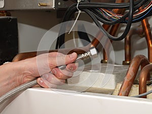 Inside of condensing boiler photo