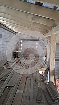 Inside the construction of the bungalow.
