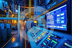 Inside control system, a technician monitors operator room of an industrial pipeline power plant