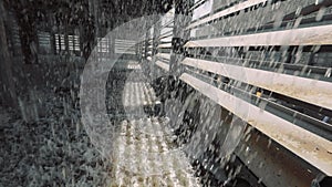 Inside the cooling tower. Water inside the cooling tower. Water droplets inside a cooling tower in a factory