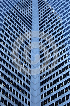 Inside corner of a glass-windowed office tower