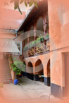 Inside the courtyard of the medieval fortified church Cristian, Transylvania