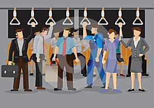 Inside a Crowded Metro During Peak Hours Cartoon Vector Illustration