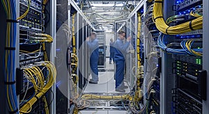 Data Center Server Room Technicians Working, Modern Technology, IT Infrastructure