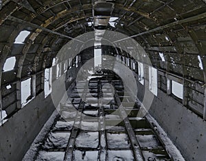 The inside of the DC-3 plane wreck in Iceland