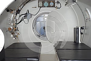 Inside a diving decompression chamber