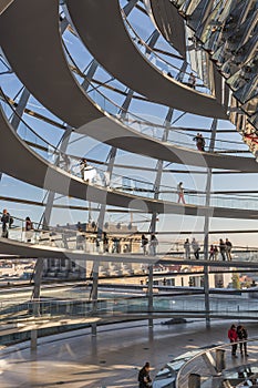 The inside of the dome of the Reichstag building.