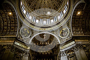 The inside of the dome of St. Peter`s Basilica in the Vatican, Rome, Italy