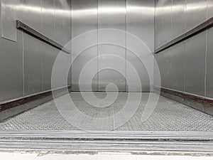 Inside empty elevator lift equipment