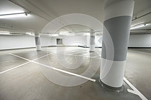 Inside an empty parking garage..