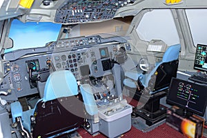 Inside a flight simulator