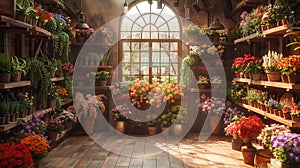 Inside the flower shop, a vibrant tapestry of colors awaits, enchanting visitors with floral beauty.