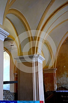 Inside the fortified medieval church in the village Veseud, Zied, Transylvania