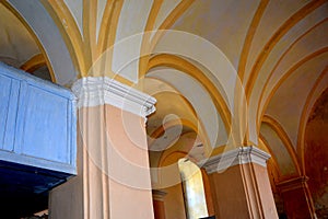 Inside the fortified medieval saxon church in the village Veseud, Zied , Transylvania,Romania