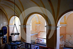 Inside fortified medieval saxon evangelic church in Veseud, Zied