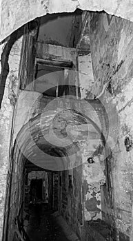 Inside the fortress Landro in the Dolomite Alps of South Tirol, an architectural remain of the border disputes between Austria and