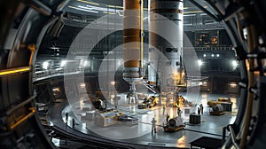 Inside a Futuristic Rocket Assembly Facility with Workers