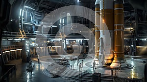 Inside a Futuristic Rocket Assembly Facility with Workers