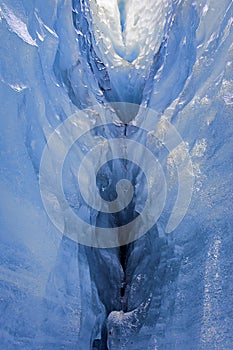 Inside glacier crevice