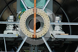 Inside the gondola of a windmill with left and right side engines for turning to the wind direction