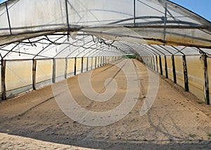 Inside a greenhouse with fertile sandy soil ready for planting vegetables