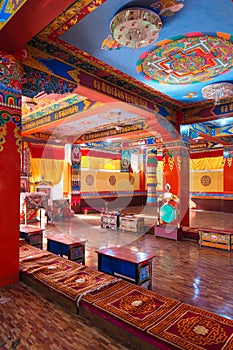 Inside Guru Rinpoche Temple with colorful interior decoration in Guru Rinpoche Temple at Namchi. Sikkim, India