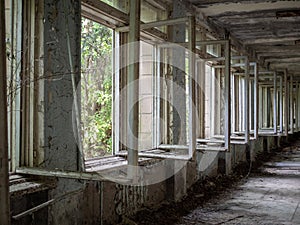 Inside hall of the abandoned Pripyat Elementary School No. 3 in Pripyat city, Chernobyl