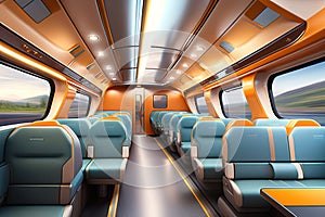 inside a high-speed modern train, interior, Ai-generated