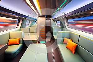 inside a high-speed modern train, interior, Ai-generated