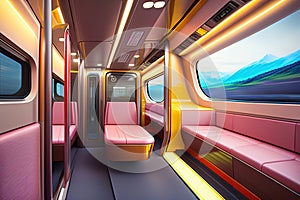 inside a high-speed modern train, interior, Ai-generated