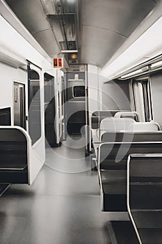 inside a high-speed modern train, interior, Ai-generated