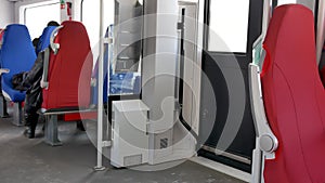 Inside high speed train compartment. An interior view of modern high speed train