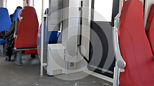 Inside high speed train compartment. An interior view of modern high speed train