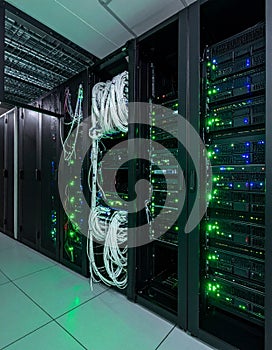 Data Center Server Racks with Network Cables