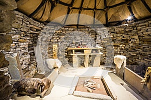 Inside a historic building at Skara Brae; Orkney Islands; Scotland