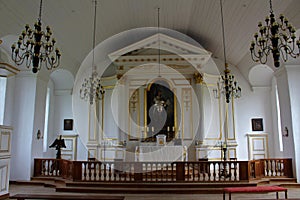 The inside of a historic chapel at the fortress of Louisbough on Cape Breton Island