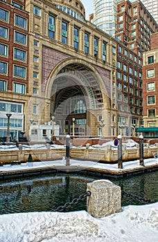 Inside historic rowes wharf in boston