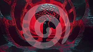 Inside a human mind, a person trapped in his own thoughts. Brain in the shape of a labyrinth. Decisions to be made photo