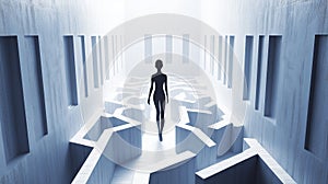 Inside a human mind, a person trapped in his own thoughts. Brain in the shape of a labyrinth. Decisions to be made photo